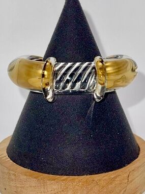 Fabulous Vintage Textured Clear Glass Cuff Bracelet With Gold Bronze Accent Rare
